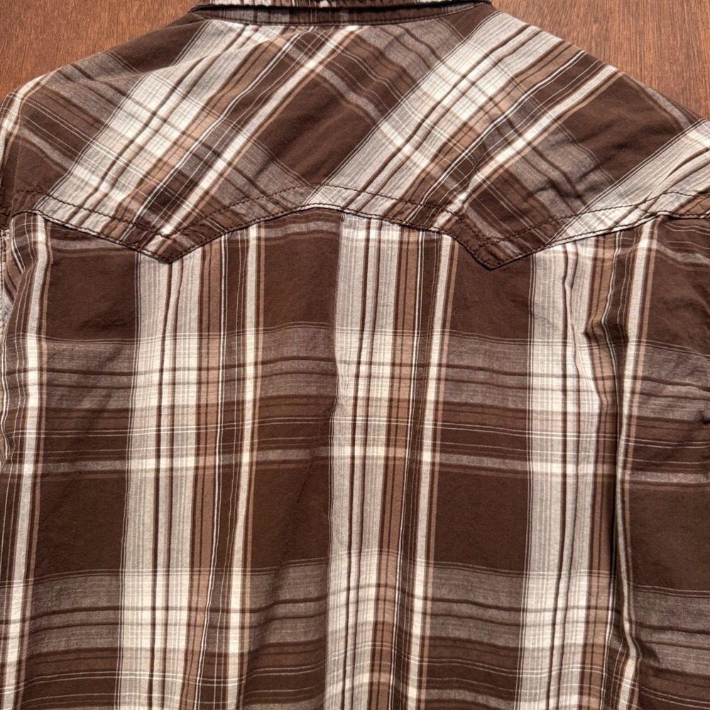 Helix Mens Brown Plaid Western Pearl Snap Shirt Long Sleeve‎ Cotton Large - Picture 16 of 16